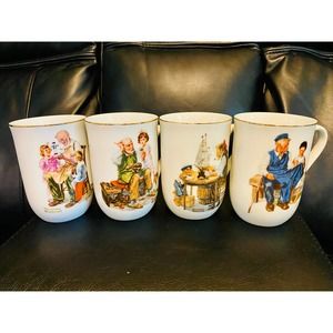 Vintage Collectible Norman Rockwell Mugs Set of 4